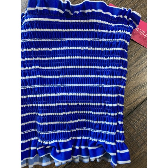 Juniors' Xhilaration Smocked Bandeau Bikini Top, Blue Stripe, X-Small (00), 1020 - Picture 5 of 8